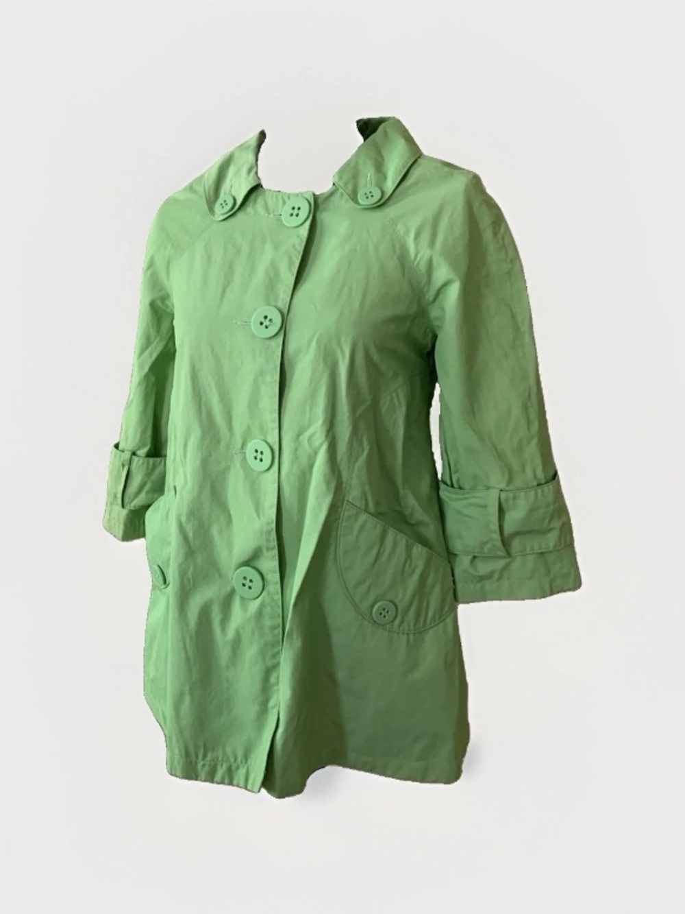 Retro 1960s vintage style Green cottagecore whimsical Trench Coat